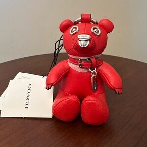 RARE SOLD OUT RED LEATHER AND SILVER COACH BEAR BAG CHARM NWT